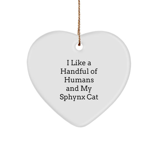 Funny Sphynx Cat Gifts from Men to Women - Heart Ornament for Christmas Unique Gifts - I Like A Handful Of Humans And My Sphynx Cat - Image 1