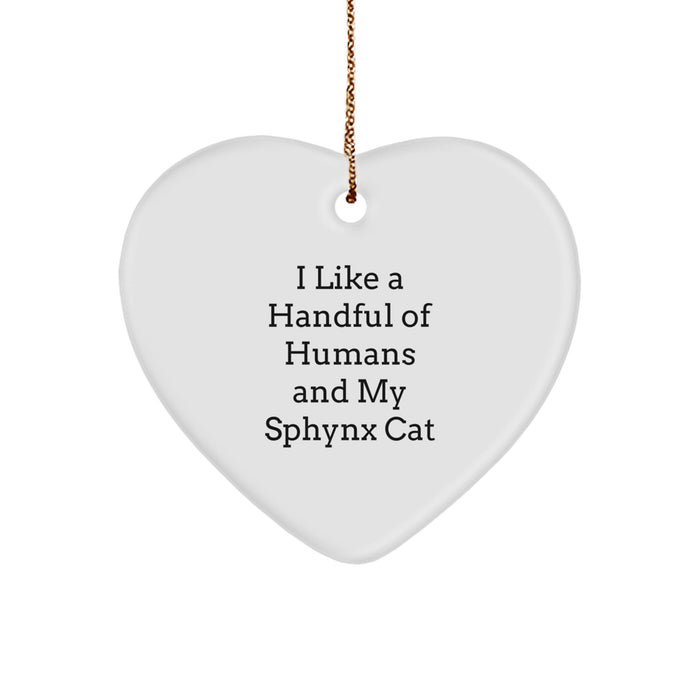Funny Sphynx Cat Gifts from Men to Women - Heart Ornament for Christmas Unique Gifts - I Like A Handful Of Humans And My Sphynx Cat - Image 1