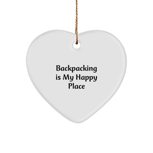 Backpacking Gifts for Men - 'Backpacking Is My Happy Place' Heart Ornament, White, Perfect Christmas Unique Gifts from Friends - Image 1