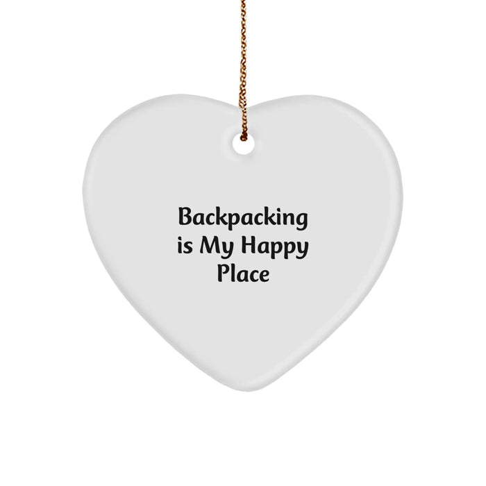 Backpacking Gifts for Men - 'Backpacking Is My Happy Place' Heart Ornament, White, Perfect Christmas Unique Gifts from Friends - Image 1