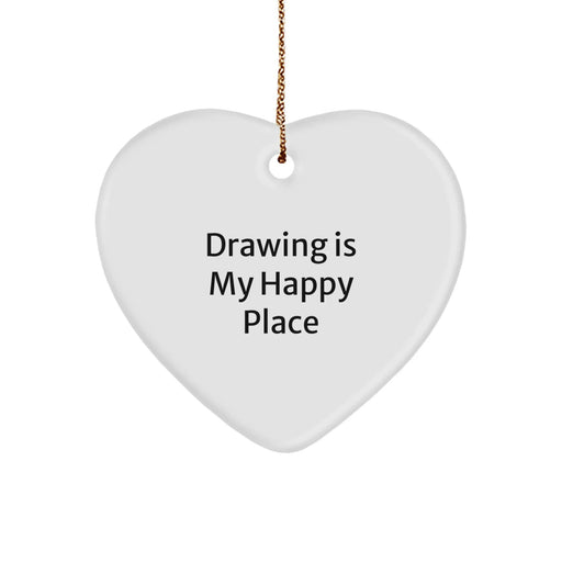 Drawing Enthusiasts' Delight, 'Drawing Is My Happy Place' Heart Ornament Gifts from Family for Christmas - Image 1
