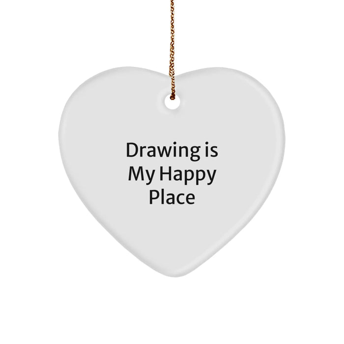 Drawing Enthusiasts' Delight, 'Drawing Is My Happy Place' Heart Ornament Gifts from Family for Christmas - Image 1