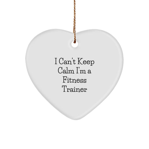 Funny Inspirational Fitness Trainer Gift for Men from Friends, Heart Ornament with I Can't Keep Calm I'm A Fitness Trainer Quote, Christmas Unique Gifts - Image 1