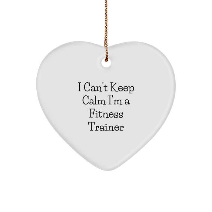Funny Inspirational Fitness Trainer Gift for Men from Friends, Heart Ornament with I Can't Keep Calm I'm A Fitness Trainer Quote, Christmas Unique Gifts - Image 1