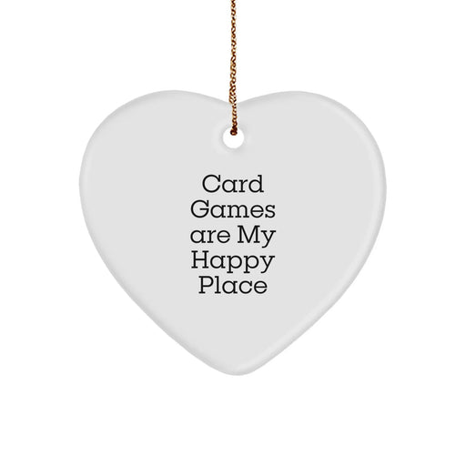 Funny Card Games Gifts for Friends, 'Card Games Are My Happy Place' Heart Ornament, White, 2.75' Tall, Perfect for Christmas - Image 1