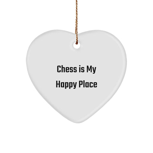 Chess Heart Ornament, 'Chess Is My Happy Place', Unique Christmas Unique Gifts for Chess Lovers, Gifts from Family, Friends, or Coworkers - Image 1