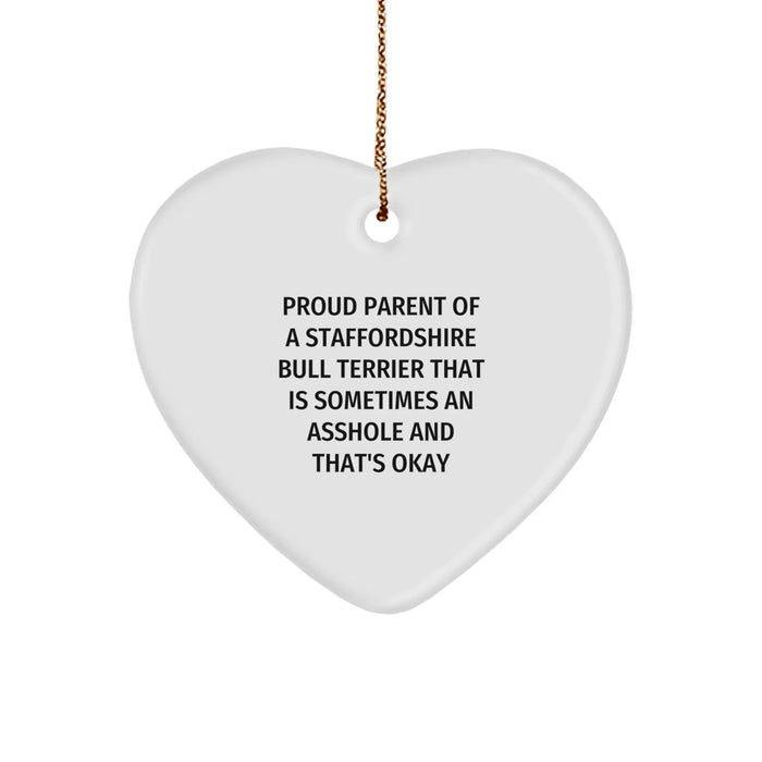 Funny Staffordshire Bull Terrier Dog Mom Gifts from Family, Heart Ornament, Proud Parent Quote, Christmas Unique Ideas - Image 1