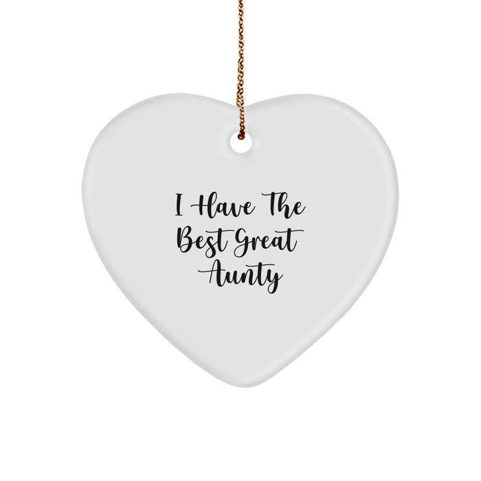 Funny Aunty Gifts from Men to Aunty - Heart Ornament with I Have The Best Great Aunty Quote, Christmas Unique Gifts, White Heart Shaped Decor - Image 1