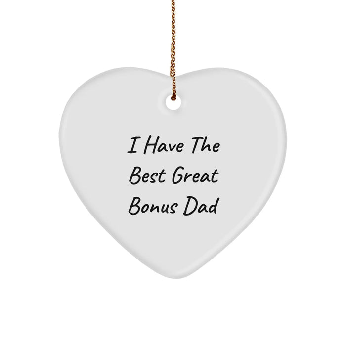 Funny Bonus Dad Gifts for Men - Christmas Unique Heart Ornament, 'I Have The Best Great Bonus Dad', Durable MDF Heart Shaped Decoration - Image 1