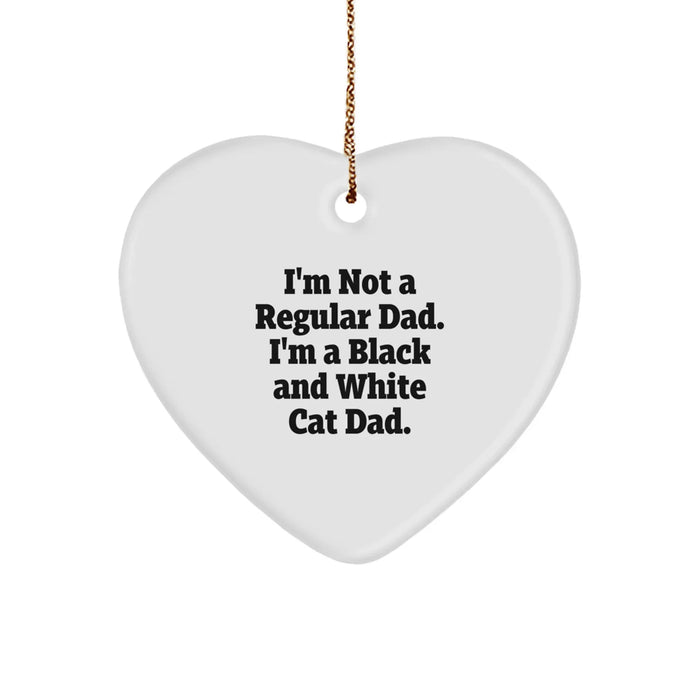 Funny Black and White Cat Dad Heart Ornament Gifts from Men for Christmas Unique Presents - Image 1