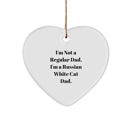 Funny Russian White Cat Dad Christmas Unique Gifts from Family for Friends Heart Ornament - Image 1