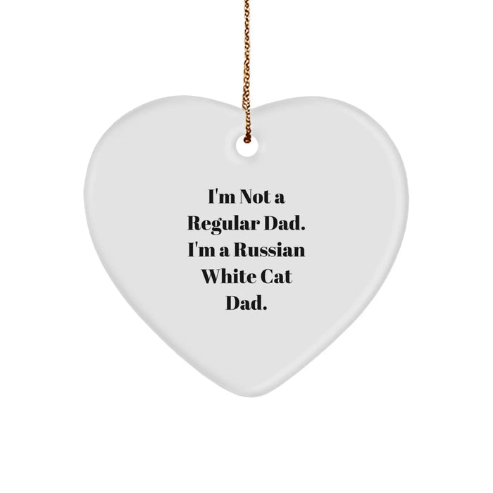 Funny Russian White Cat Dad Christmas Unique Gifts from Family for Friends Heart Ornament - Image 1
