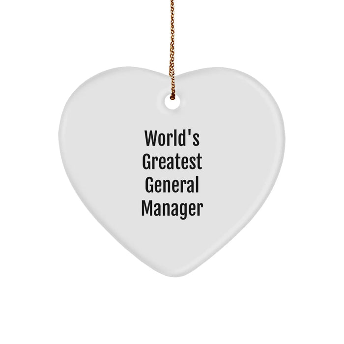 Funny 'World's Greatest General Manager' Heart Ornament Gifts from Men to General Manager, Unique Christmas Unique Gift for General Manager - Image 1