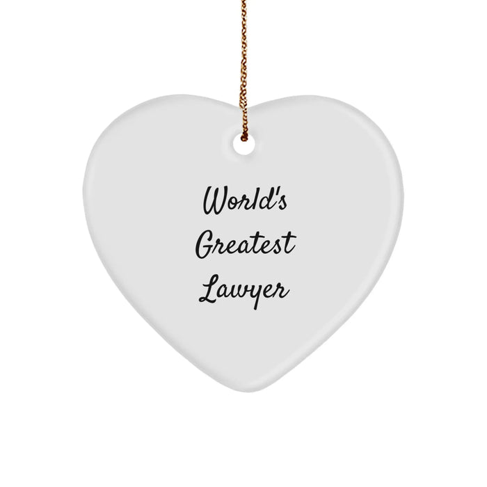 Funny Lawyer Gifts for Christmas - 'World's Greatest Lawyer' Heart Ornament, Gifts from Men to Friends - Image 1