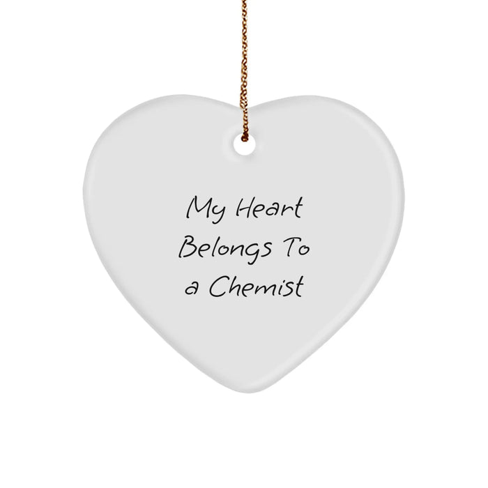 Funny Chemist Gifts for Him, 'My Heart Belongs To A Chemist' Heart Ornament, Christmas Unique Gifts from Friends to Family - Image 1