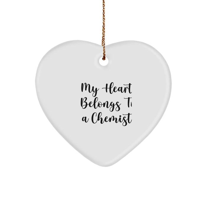 Funny Chemist Gifts from Friends - My Heart Belongs To A Chemist Heart Ornament, Christmas Unique Gifts for Chemist - Image 1