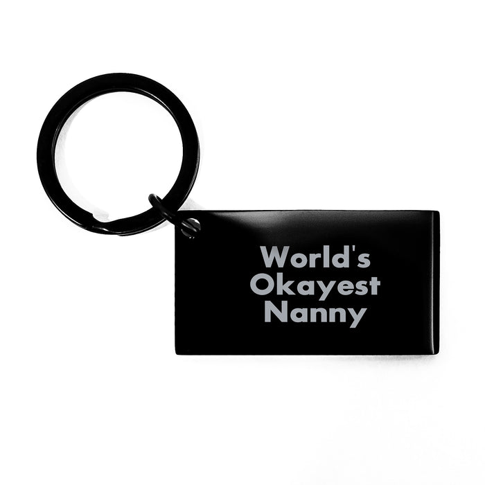 Funny Nanny Keychain Gifts from Family, Graduation Unique Gift Ideas for Nanny, Keychain with 'World's Okayest Nanny' Quote - Image 1