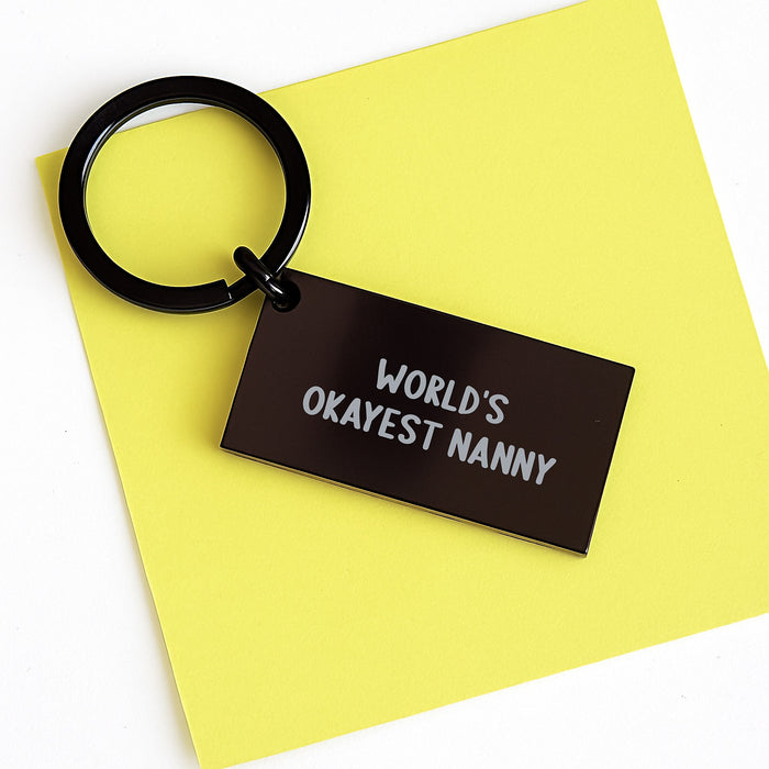Funny Nanny Gifts for Nanny, Unique Keychain for Graduation, World's Okayest Nanny Keychain Gifts from Family, Funny Keychain for Men - Image 3