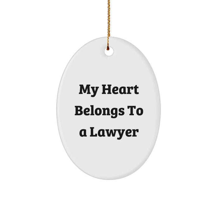 Funny Lawyer Gifts for Him - My Heart Belongs To A Lawyer Oval Ornament, Christmas Unique Gifts from Men to Lawyer Friends - Image 1