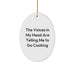 Funny Cooking Oval Ornament Gifts from Men to Friends for Christmas, Oval Shaped Decoration for Kitchen, The Voices In My Head Are Telling Me To Go Cooking - Image 1
