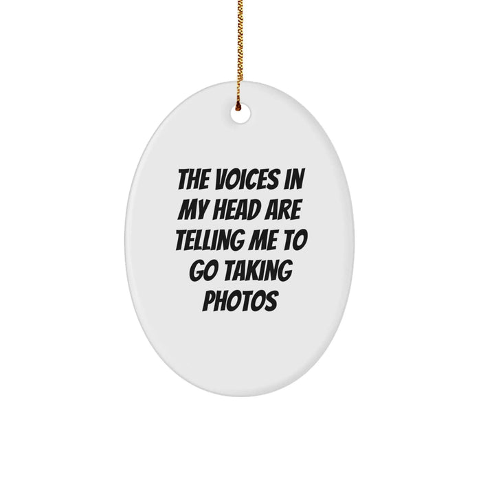 Funny Taking Photos Oval Ornament Gifts from Men for Taking Photos Enthusiasts, The Voices In My Head Are Telling Me To Go Taking Photos, Christmas Unique Gifts - Image 1