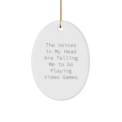 Funny Oval Playing Video Games Christmas Ornament Gifts from Men for Family and Friends - Image 1