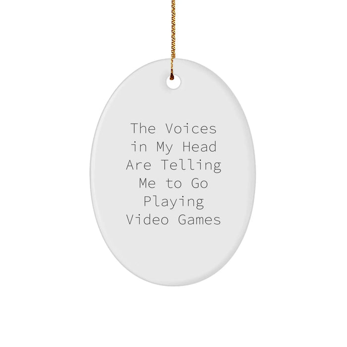 Funny Oval Playing Video Games Christmas Ornament Gifts from Men for Family and Friends - Image 1