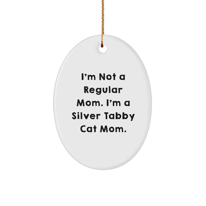 Funny Silver Tabby Cat Mom Gifts from Mom to Kids, Oval Ornament for Christmas Unique Gifts - Image 1