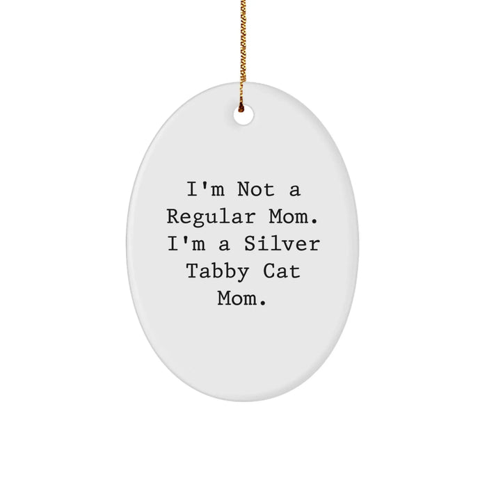 Funny Silver Tabby Cat Mom Gifts For Friends, Family, Christmas Unique Gifts, Oval Ornament - Image 1