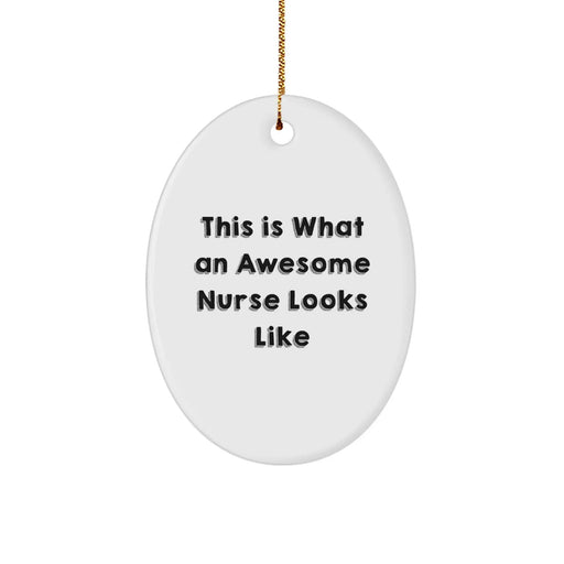 Funny Nurse Gifts from Friends for Christmas - Oval Ornament - This Is What An Awesome Nurse Looks Like - Unique Nurse - Image 1