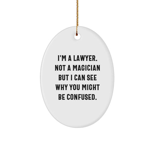 Funny Lawyer Gifts from Men - Christmas Unique Gifts for Lawyer, Oval Ornament with 'I'm A Lawyer. Not A Magician But I Can See Why You Might Be Confused.' Quote - Image 1
