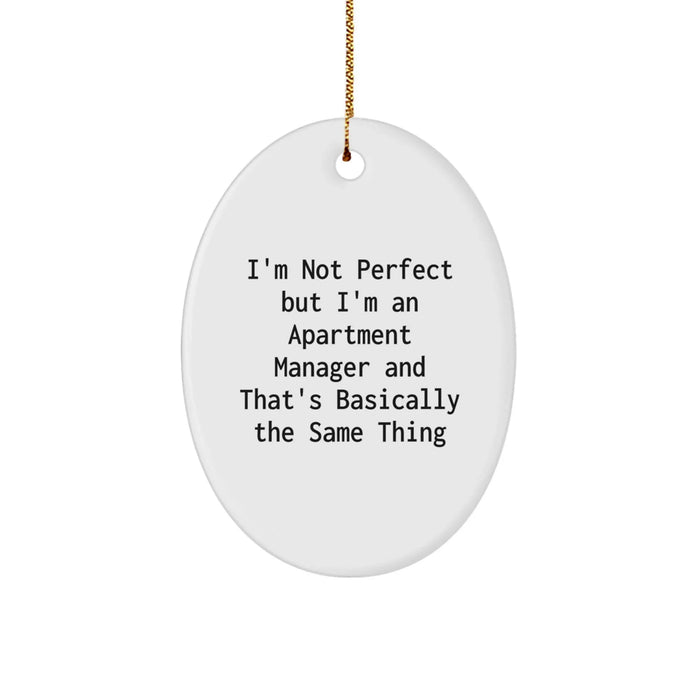 Funny Apartment Manager Christmas Unique Gifts for Friends from Family, Oval Ornament, I'm Not Perfect - Image 1