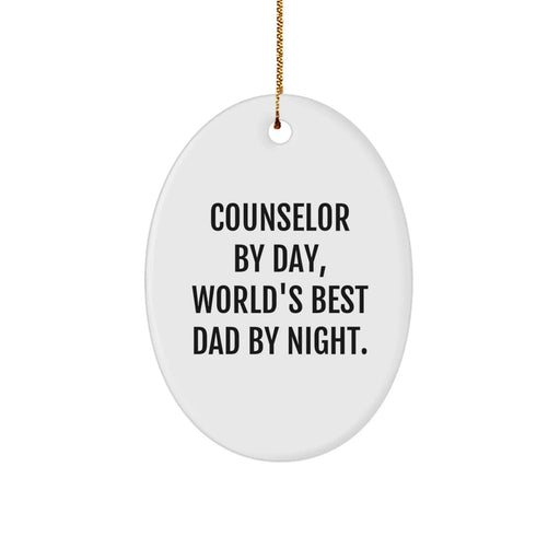 Counselor Gifts from Friends - Oval Ornament for Christmas - 'Counselor By Day, World's Best Dad By Night.' - Image 1
