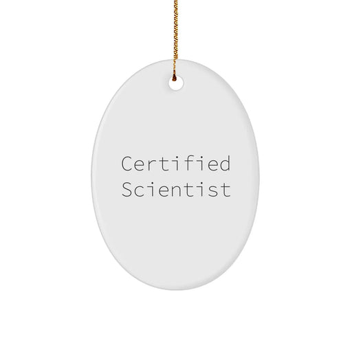 Funny Scientist Quote, Oval Ornament for Christmas Unique Gifts from Friends, Gifts for Scientist, Scientist Decorations with Gold Cord - Image 1