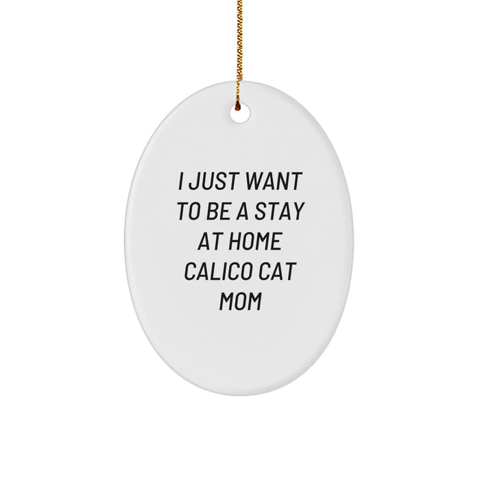 Calico Cat Gifts from Family - Oval Ornament - Funny I Just Want To Be A Stay At Home Calico Cat Mom Christmas Decorations - Image 1