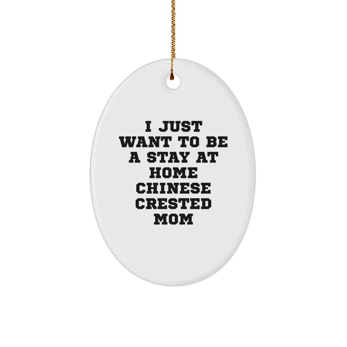 Funny Chinese Crested Dog Mom Oval Ornament Gifts from Family for Christmas - Image 1