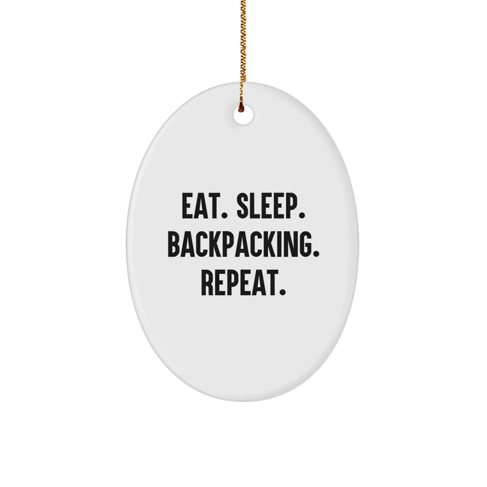 Funny Backpacking Oval Ornament Gifts from Family to Friends - Eat. Sleep. Backpacking. Repeat. for Christmas Unique Gifts - Image 1