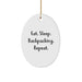 Funny Backpacking Gifts from Men to Friends - Oval Ornament Eat Sleep Backpacking Repeat - Image 1