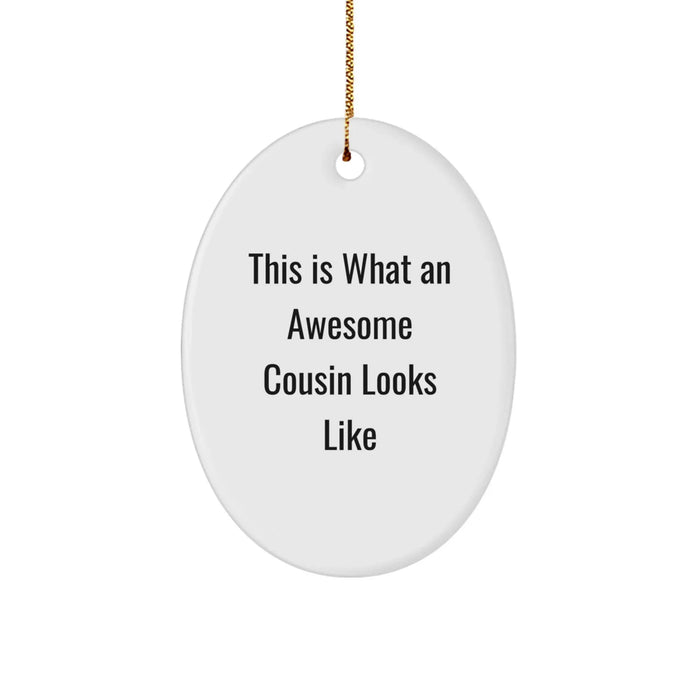 Funny Cousin Gifts for Christmas - Oval Ornament This Is What An Awesome Cousin Looks Like from Family - White Oval Shaped - Image 1