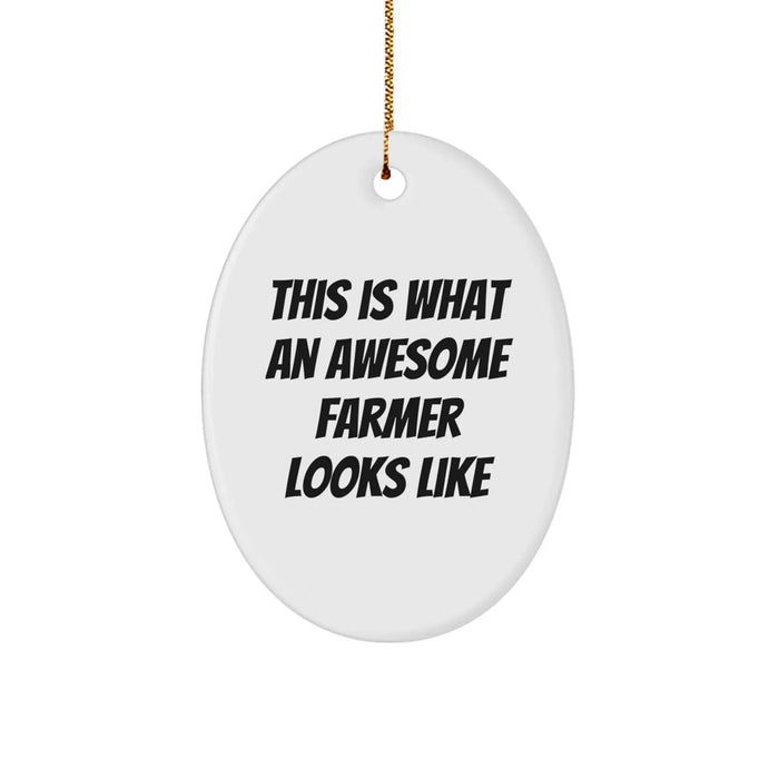 Farmer Gifts from Friends and Family - This Is What An Awesome Farmer Looks Like Oval Ornament, White, Christmas - Image 1