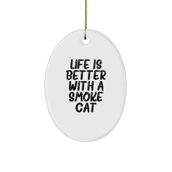 Funny Smoke Cat Oval Ornament, Gifts from Men to Smoke Cat Lovers, Life is Better With a Smoke Cat - Image 1