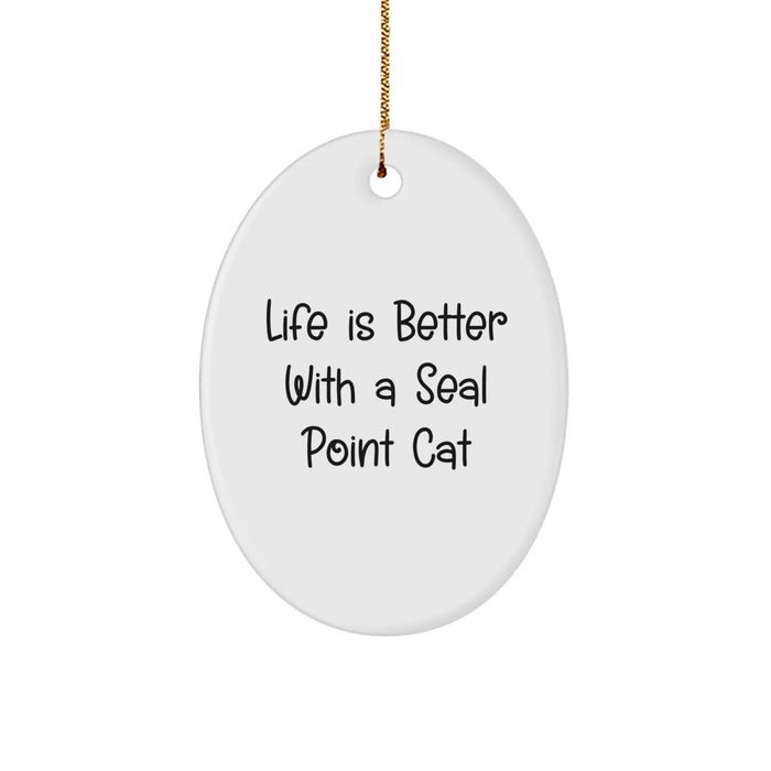Funny Seal Point Cat Christmas Unique Gifts for Seal Point Cat Lovers from Friends and Family - Seal Point Cat Oval Ornament - Image 1