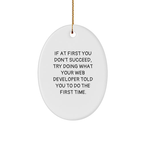Funny Web Developer Christmas Oval Ornament Gifts from Family to Friends - 'If At First You Don't Succeed, Try Doing What Your Web Developer Told You To Do The First Time.' - Image 1