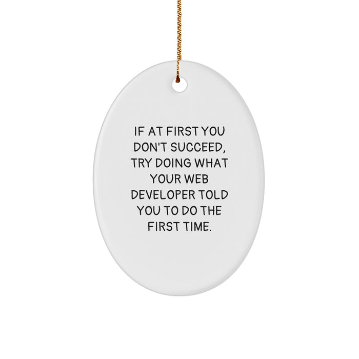 Funny Web Developer Christmas Oval Ornament Gifts from Family to Friends - 'If At First You Don't Succeed, Try Doing What Your Web Developer Told You To Do The First Time.' - Image 1