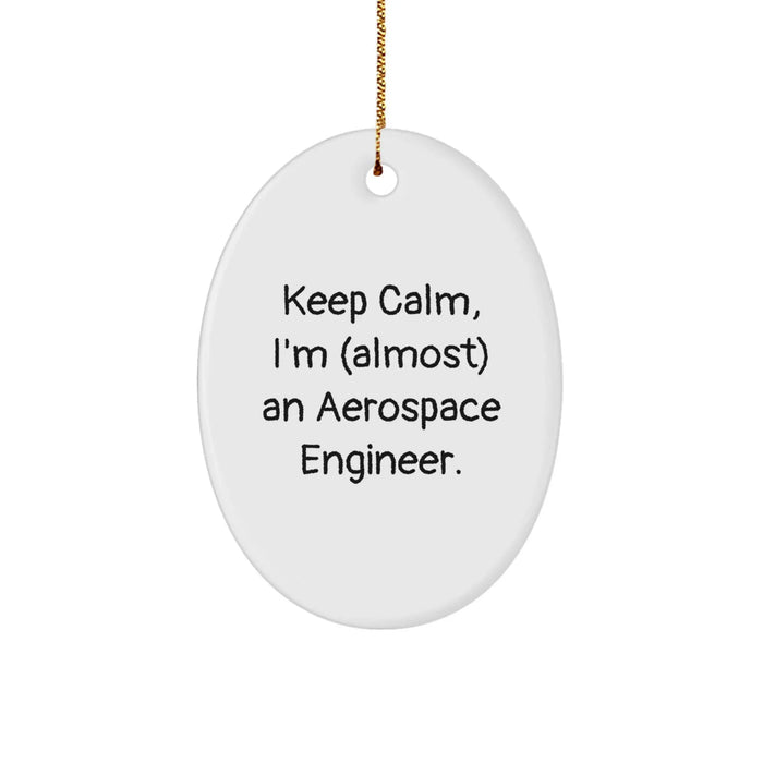Funny Aerospace Engineer Christmas Oval Ornament Gifts from Family for Men, Women, Friends, Coworkers, or Aerospace Engineer Enthusiasts, Keep Calm I'm (almost) An Aerospace Engineer - Image 1