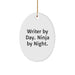 Gifts from Friends and Family - Writer Oval Ornament, 'Writer By Day. Ninja By Night.' Quote, Christmas Unique Gifts for Writers - Image 1