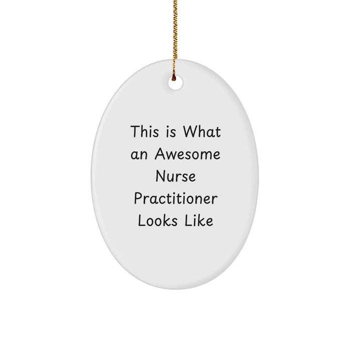 Funny Nurse Practitioner Gifts from Friends for Nurse Practitioner Christmas Unique Gifts - This Is What An Awesome Nurse Practitioner Looks Like Oval Ornament - Image 1