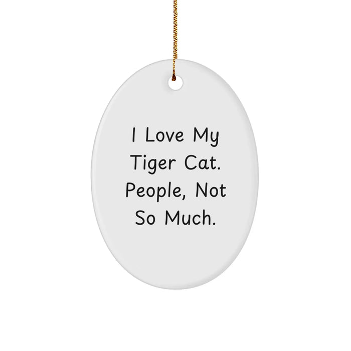 Funny Tiger Cat Oval Ornament Gifts for Tiger Cat Lovers, Christmas Unique Gifts from Friends, Family with I Love My Tiger Cat People Not So Much Humor - Image 1
