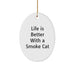 Funny Smoke Cat Gifts from Friends - Life is Better Quote Oval Ornament Christmas Decor - Image 1