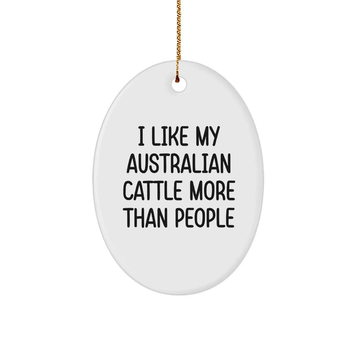 Australian Cattle Dog Lovers Gifts from Family - I Like My Australian Cattle More Than People Oval Ornament for Christmas - Image 1